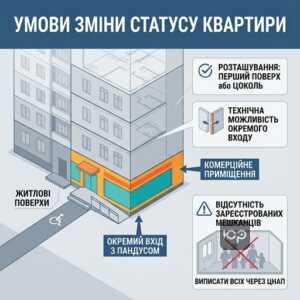 Умови переведення житлового приміщення в нежитлове: перший поверх та окремий вхід