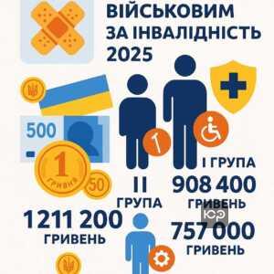 Розмір одноразової грошової допомоги військовим за травму у 2025 році в Україні залежно від групи інвалідності та прожиткового мінімуму.