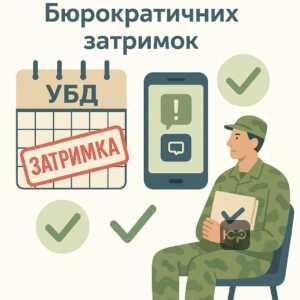 Ілюстрація процесу вирішення затримки внесення статусу учасника бойових дій, що акцентує на правах військових та швидкому поданні запиту через застосунок Дія, без бюрократичних перепон.