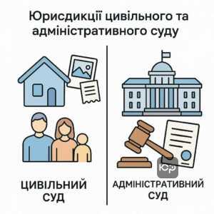 Розмежування юрисдикцій між цивільним та адміністративним судом, пояснення повноважень кожного суду щодо сімейних питань і державних виплат, приклад практичної судової ситуації в Україні.