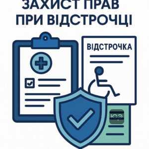 Інформаційний графічний образ, що ілюструє законність направлення на медичний огляд під час оформлення відстрочки для осіб з інвалідністю, захист прав громадян у період розгляду заяв та нормативні положення.