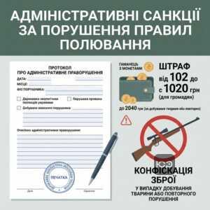 Адміністративна відповідальність за порушення правил полювання стаття 85 КУпАП штрафи та конфіскація зброї