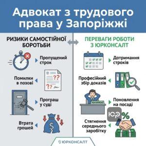 Адвокат з трудового права в Запоріжжі порівняння роботи з юристом та самостійно