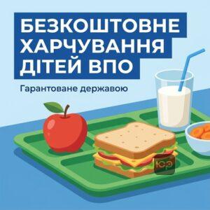 Пільги на безкоштовне харчування для дітей ВПО у школах та дитячих садках.