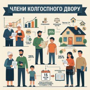 Визначення часток та спадкування майна колгоспного двору для родичів