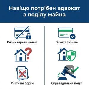 Адвокат з поділу майна в Києві порівняння ризиків самостійного поділу та захисту адвоката