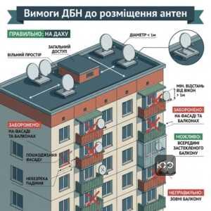 Вимоги ДБН до встановлення супутникової антени закон та обмеження на фасадах