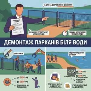 Процедура демонтажу незаконних парканів у прибережній захисній смузі за приписом місцевої ради.