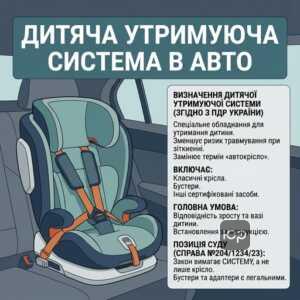 Визначення дитячої утримуючої системи згідно з ПДР України та вимоги до безпеки пасажирів