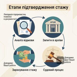Етапи підтвердження стажу юристом з пенсійних питань Київ
