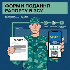 Порядок подання рапорту військовослужбовцем у письмовій та електронній формі через Армія плюс
