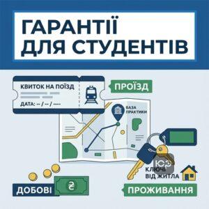 Фінансові гарантії та компенсації для студентів та учнів під час практики в іншому місті