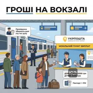 Виплати при евакуації Укрпошта на залізничному вокзалі