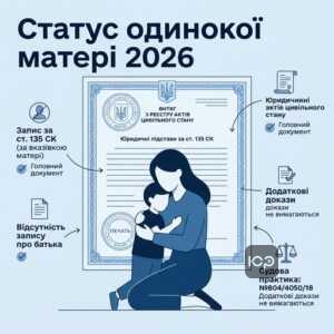 Хто має право на статус одинокої матері 2026 юридичні підстави за статтею 135 СК