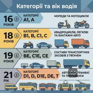 Категорії водійських прав та віковий ценз для отримання посвідчення водія вперше