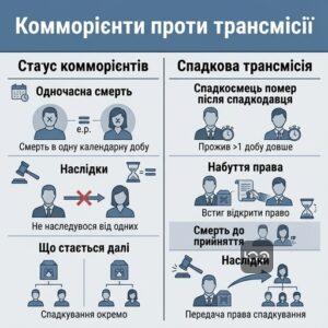 Порівняння статусу комморієнтів та спадкової трансмісії в українському законодавстві.