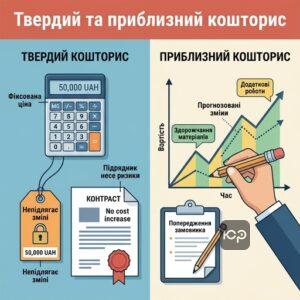 Різниця між твердим та приблизним кошторисом у договорі підряду та порядок їх зміни