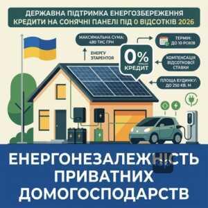 Державна підтримка енергозбереження кредити на сонячні панелі під 0 відсотків 2026