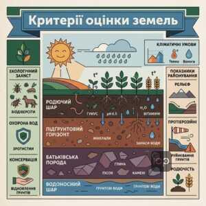 Критерії природно-сільськогосподарського районування земель: клімат, ґрунти та екологія.