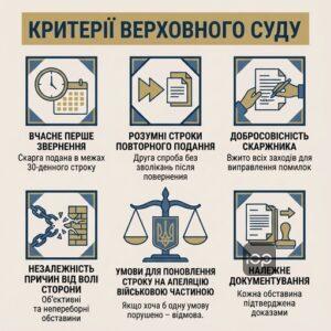 П'ять критеріїв для поновлення строку на апеляцію військовою частиною