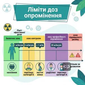 Таблиця лімітів доз опромінення для населення та персоналу відповідно до закону про захист від іонізуючого випромінювання