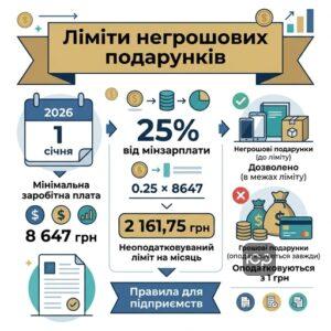 Оподаткування подарунків 2026 року: ліміти для негрошових подарунків та правила для підприємств