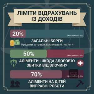 Ліміти відрахувань із заробітної плати та пенсії боржника 20% 50% 70%