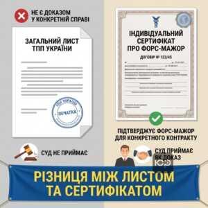 Порівняння загального листа ТПП та індивідуального сертифіката про форс-мажорні обставини сертифікат ТПП форс-мажор