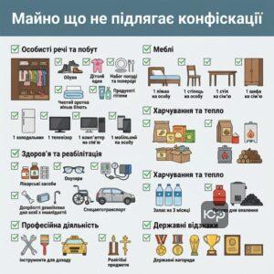 Перелік майна на яке заборонено накладати стягнення та конфіскацію