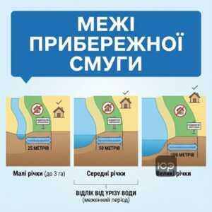 Межі прибережної захисної смуги та відстань від річки для будівництва