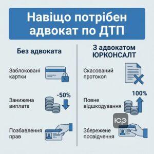 Порівняння наслідків ДТП без адвоката та з адвокатом ЮРКОНСАЛТ у Запоріжжі