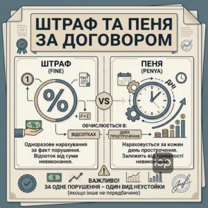 Різниця між штрафом та пенею як видами неустойки за договором