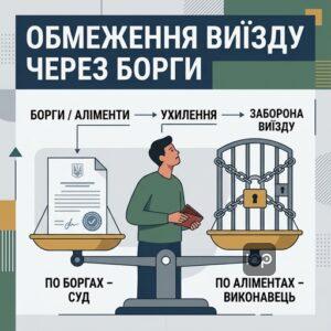 Схематичне зображення про обмеження виїзду за кордон через борги та аліменти
