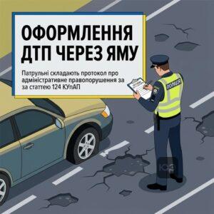 Поліція оформлює ДТП через ями на дорогах та складає протокол за статтею 124 КУпАП