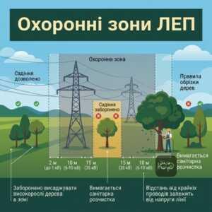 Охоронна зона ліній електропередач відстань та правила обрізки дерев під ЛЕП