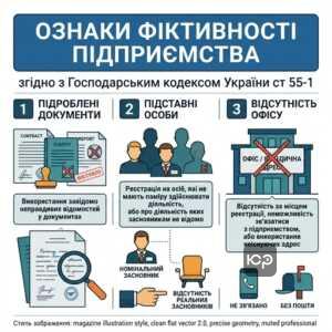 Ознаки фіктивності підприємства згідно з Господарським кодексом України ст 55-1