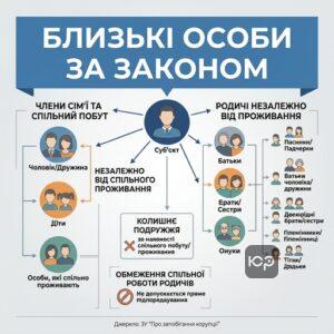 Перелік близьких осіб згідно з антикорупційним законодавством для обмеження спільної роботи родичів.