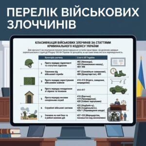 Класифікація військових злочинів за статтями Кримінального кодексу України