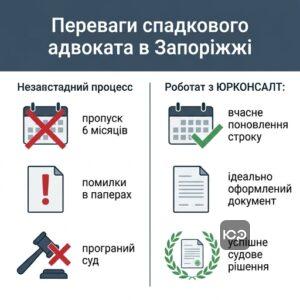 Спадковий адвокат в Запоріжжі допомагає поновити пропущений строк на прийняття спадщини та уникнути ризиків втрати майна