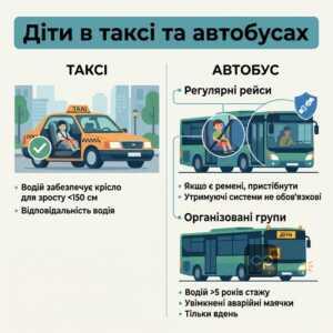Особливості перевезення дітей у таксі та регулярних автобусних рейсах згідно з ПДР України