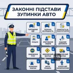 11 законних підстав зупинки транспортного засобу 2026 року згідно зі статтею 35 закону про національну поліцію