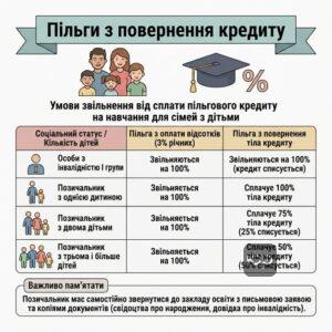 Умови звільнення від сплати пільгового кредиту на навчання для сімей з дітьми