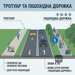 Юридичне визначення пішохідної доріжки та тротуару в ПДР України