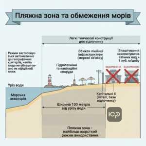 Особливий правовий режим пляжної зони шириною 100 метрів від урізу води морів та заток.