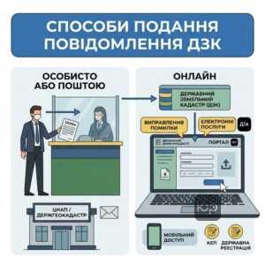 подання заяви про виправлення помилки в кадастрі через ЦНАП або онлайн