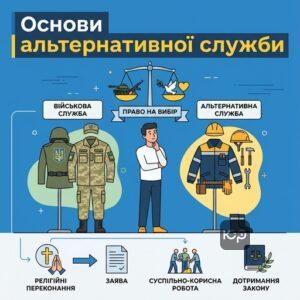 Поняття альтернативної невійськової служби в Україні та право на її проходження через релігійні переконання.