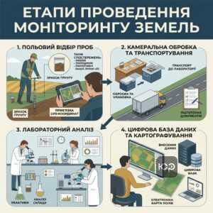 Процес відбору проб ґрунту для моніторингу земель та аналізу в лабораторії