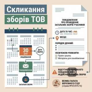 Порядок скликання загальних зборів учасників ТОВ та строки повідомлення
