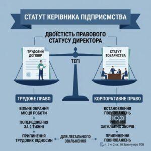 Правовий статус директора ТОВ та поєднання трудового і корпоративного права для звільнення керівника підприємства