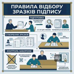 Процедура та правила відбору експериментальних зразків підпису в судовому засіданні